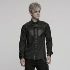 PUNK RAVE Men's Punk Faux Leather Splice Splice Buckle Strap Shirt