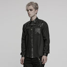 PUNK RAVE Men's Punk Faux Leather Splice Splice Buckle Strap Shirt