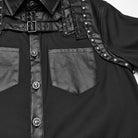 PUNK RAVE Men's Punk Faux Leather Splice Splice Buckle Strap Shirt