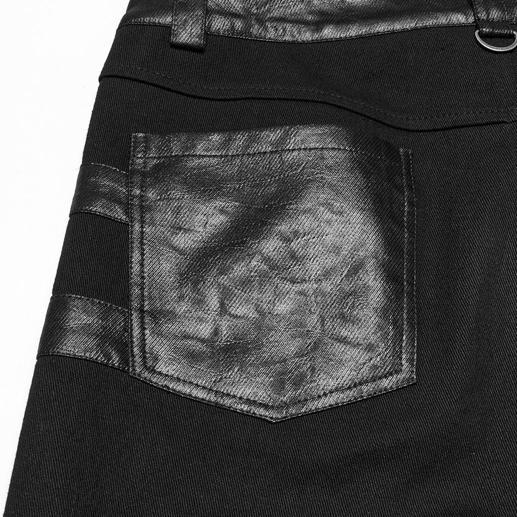 Pantalones cortos PUNK RAVE de piel sintética punk con tachuelas y hebillas para hombre