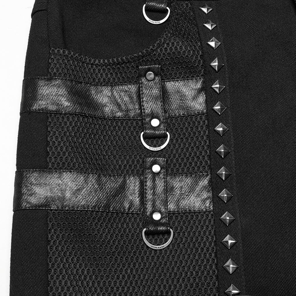 Pantalones cortos PUNK RAVE de piel sintética punk con tachuelas y hebillas para hombre