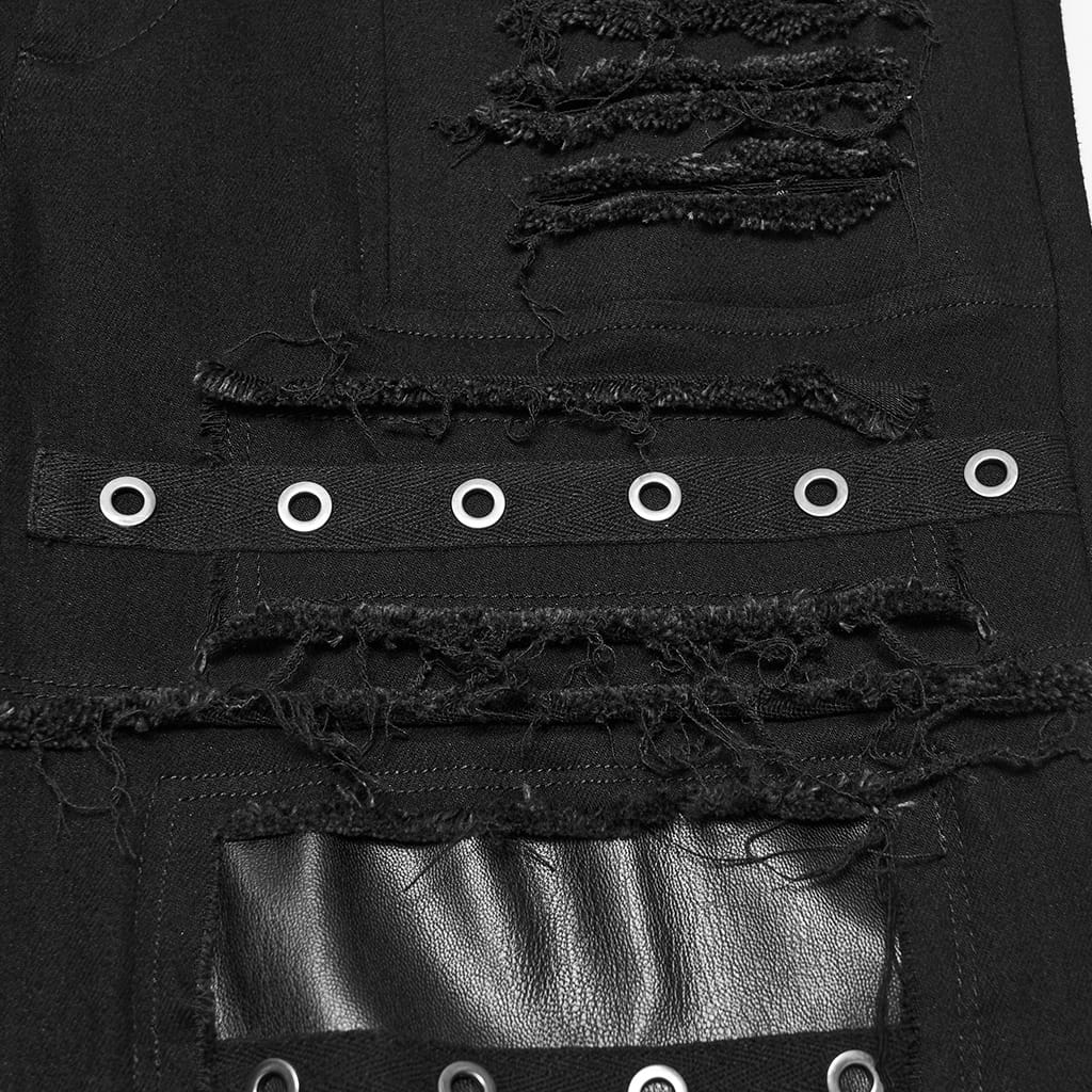 PUNK RAVE Men's Punk Frayed Raw Edge Eyelet Patchwork Pants
