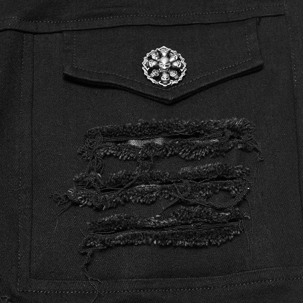 PUNK RAVE Men's Punk Frayed Raw Edge Eyelet Patchwork Pants
