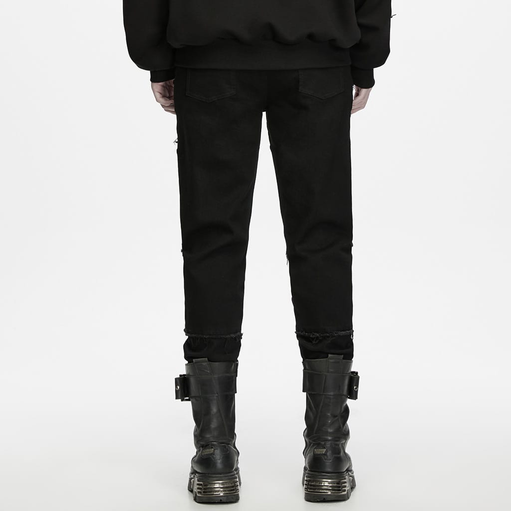 PUNK RAVE Men's Punk Frayed Raw Edge Eyelet Patchwork Pants