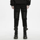 PUNK RAVE Men's Punk Frayed Raw Edge Eyelet Patchwork Pants