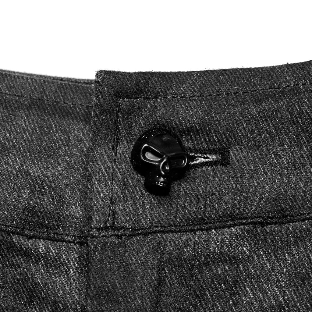 PUNK RAVE Men's Punk Gothic Big-pocket Strappy Black Grey Pants