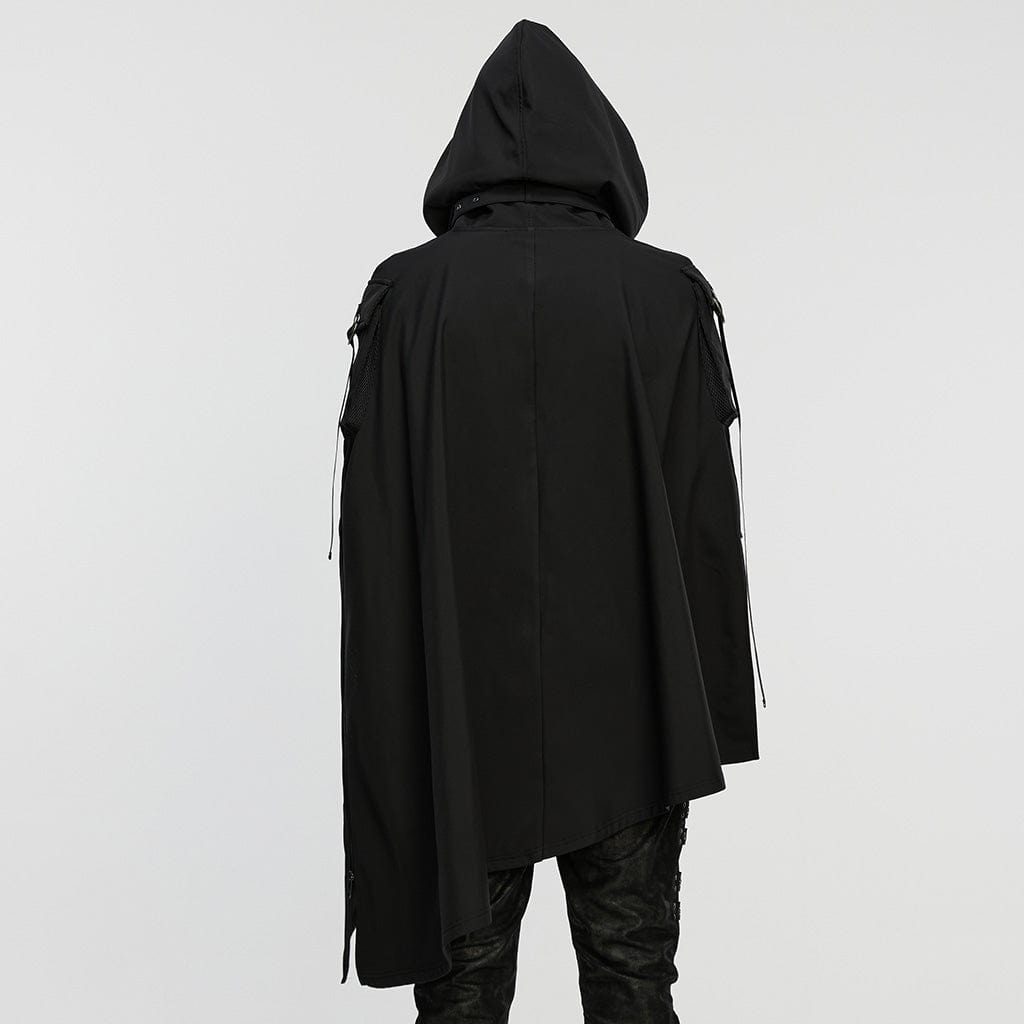 PUNK RAVE Men's Punk Irregular Buckle Strap Hooded Cloak