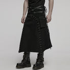 PUNK RAVE Men's Punk Irregular Lace-up Mesh Splice Kilt