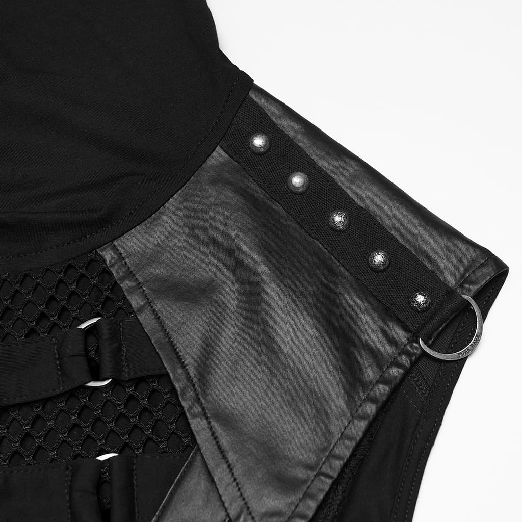 PUNK RAVE Men's Punk Lace-up Mesh Splice Hooded Tank Top