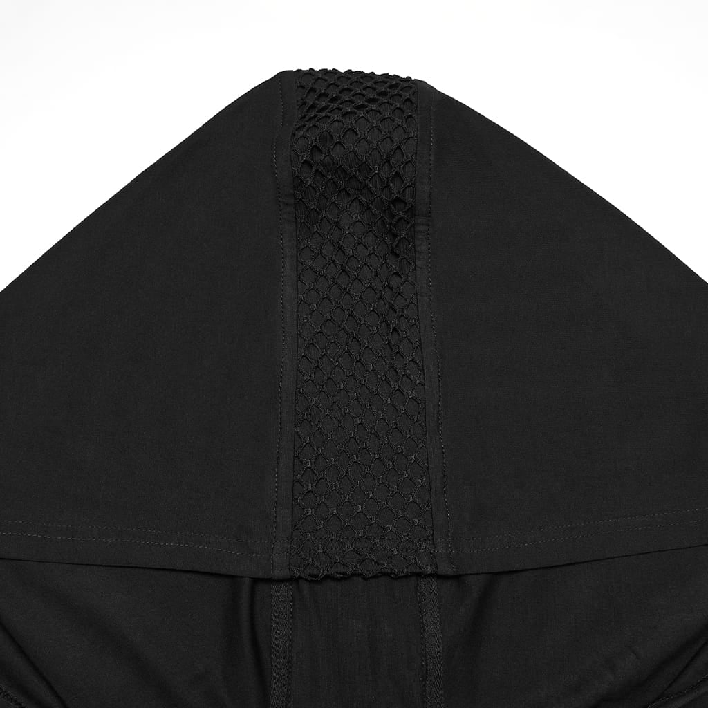 PUNK RAVE Men's Punk Lace-up Mesh Splice Hooded Tank Top