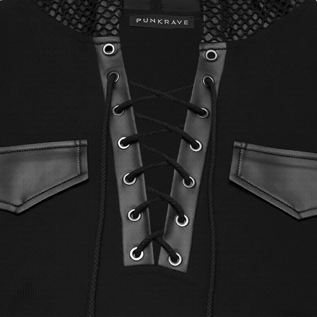 Men's Punk Lace-up Patchwork Hooded Tank Top Black - Punk Design