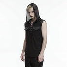 Men's Punk Lace-up Patchwork Hooded Tank Top Black - Punk Design