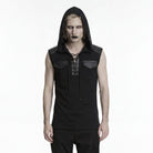 Men's Punk Lace-up Patchwork Hooded Tank Top Black - Punk Design