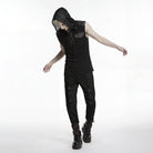 Men's Punk Lace-up Patchwork Hooded Tank Top Black - Punk Design