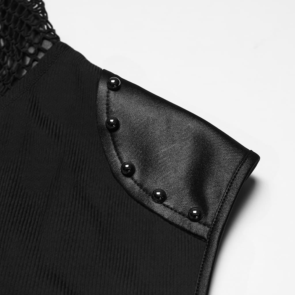 Men's Punk Lace-up Patchwork Hooded Tank Top Black - Punk Design