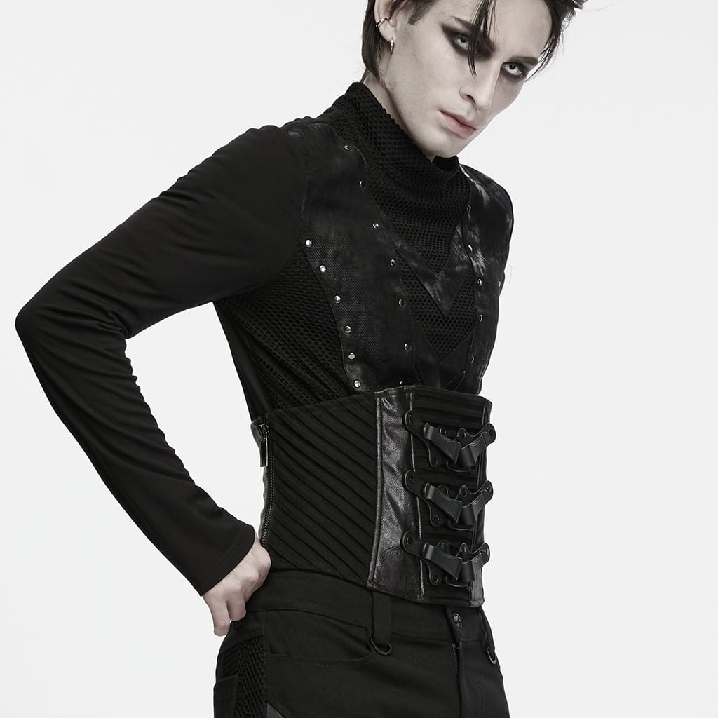PUNK RAVE Men's Punk Lace-up Side Zipper Girdle