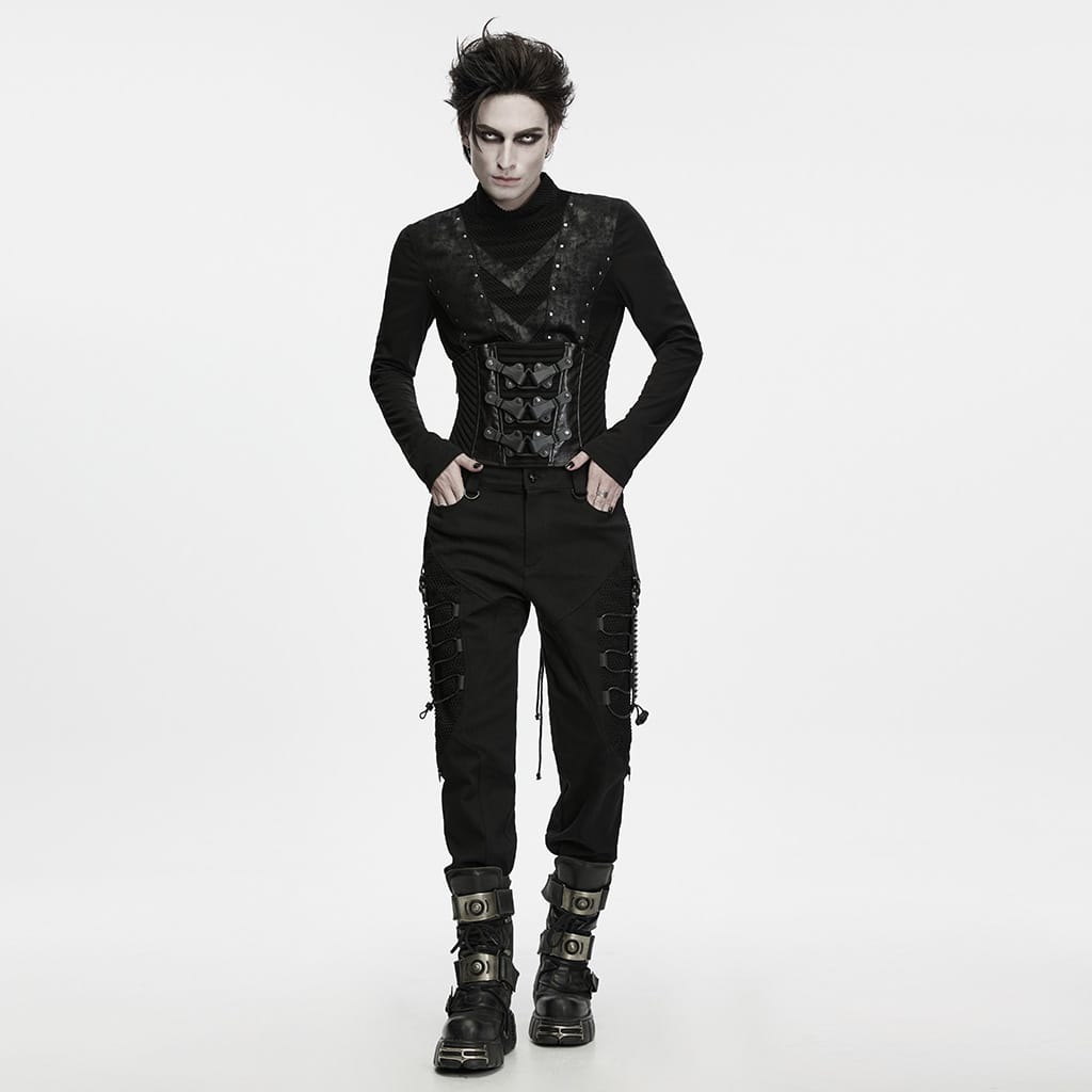 PUNK RAVE Men's Punk Lace-up Side Zipper Girdle