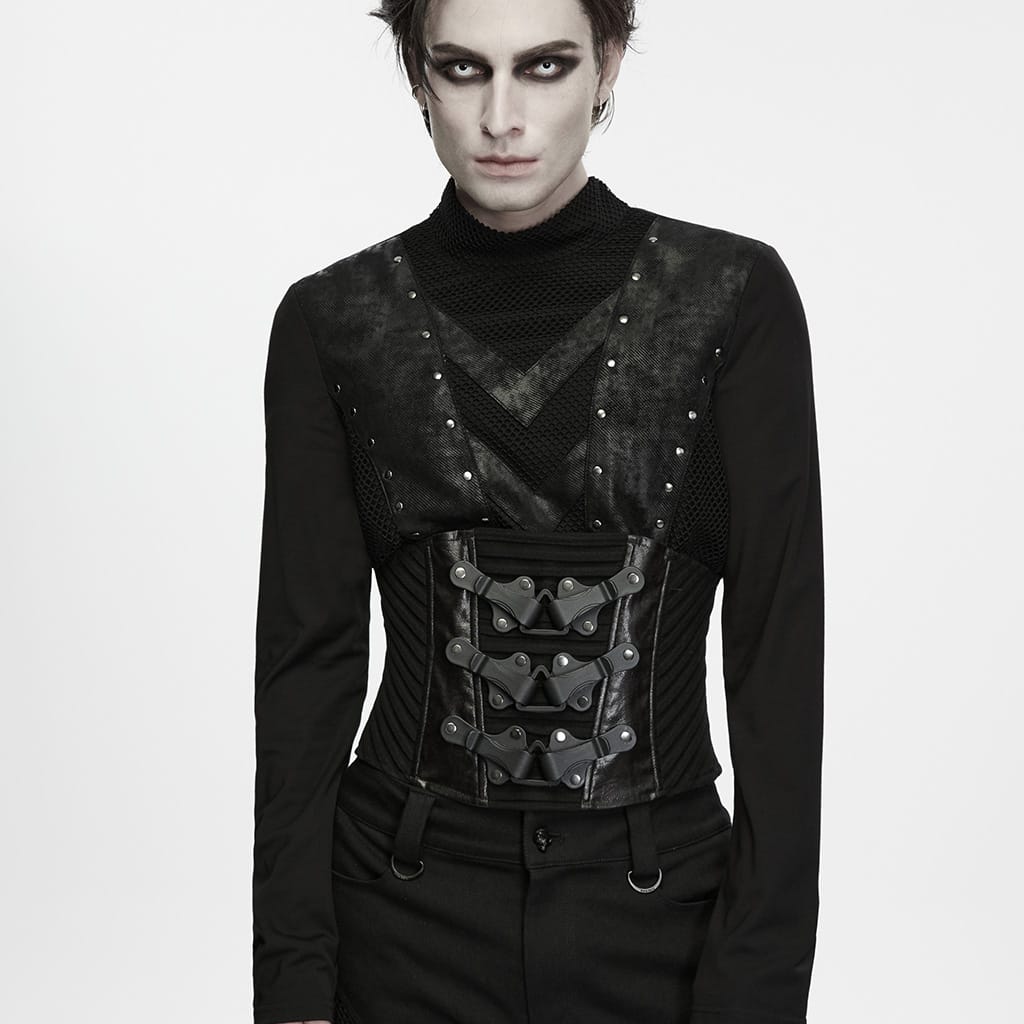 PUNK RAVE Men's Punk Lace-up Side Zipper Girdle