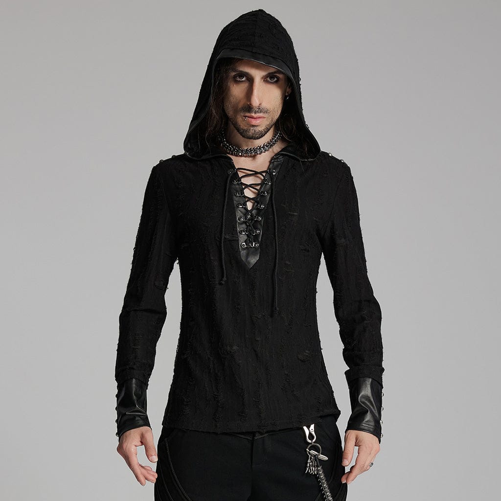 PUNK RAVE Men's Punk Lace-up Studs Eyelets Hoodies