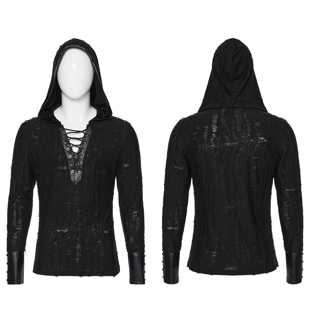 PUNK RAVE Men's Punk Lace-up Studs Eyelets Hoodies