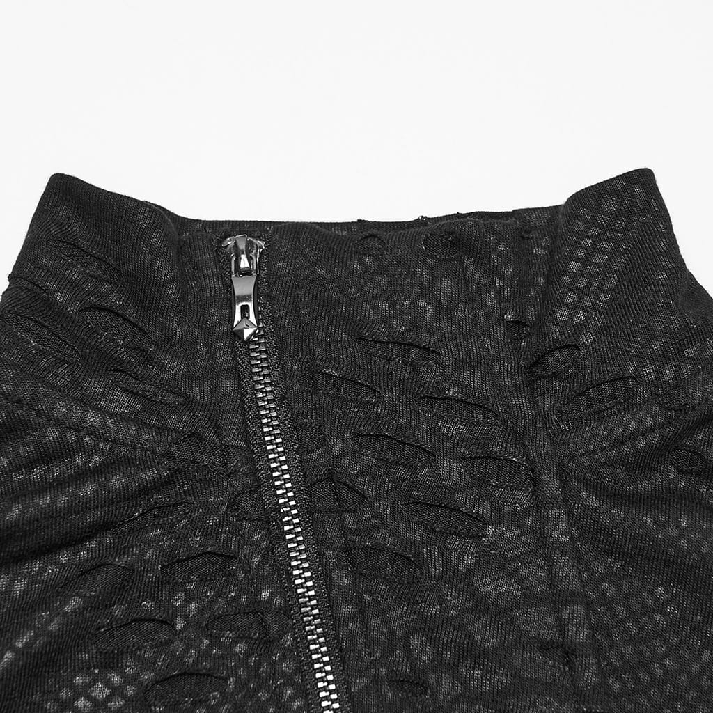 PUNK RAVE Men's Punk Lace-up Zipper Turtle Neck Long Sleeve Top