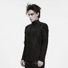 PUNK RAVE Men's Punk Lace-up Zipper Turtle Neck Long Sleeve Top