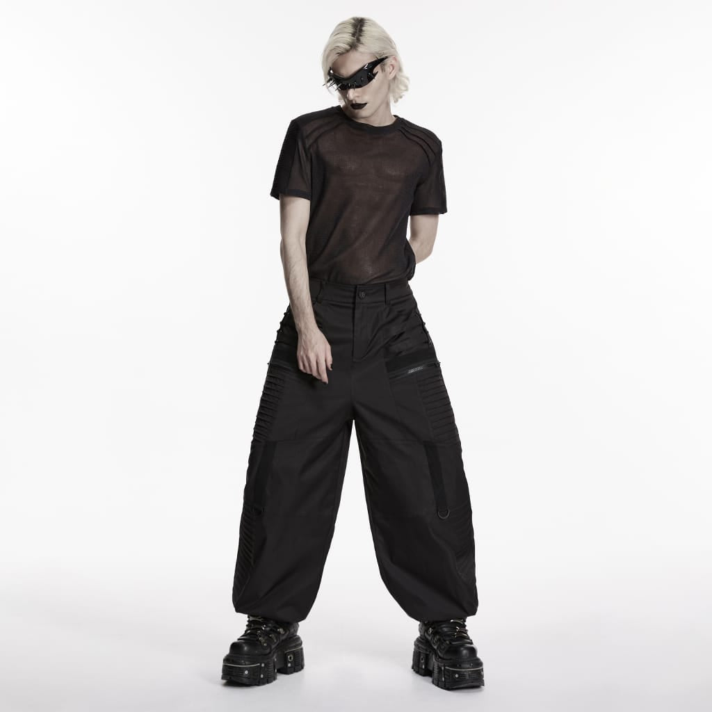 PUNK RAVE Men's Punk Layered Pleated Tapered Pants