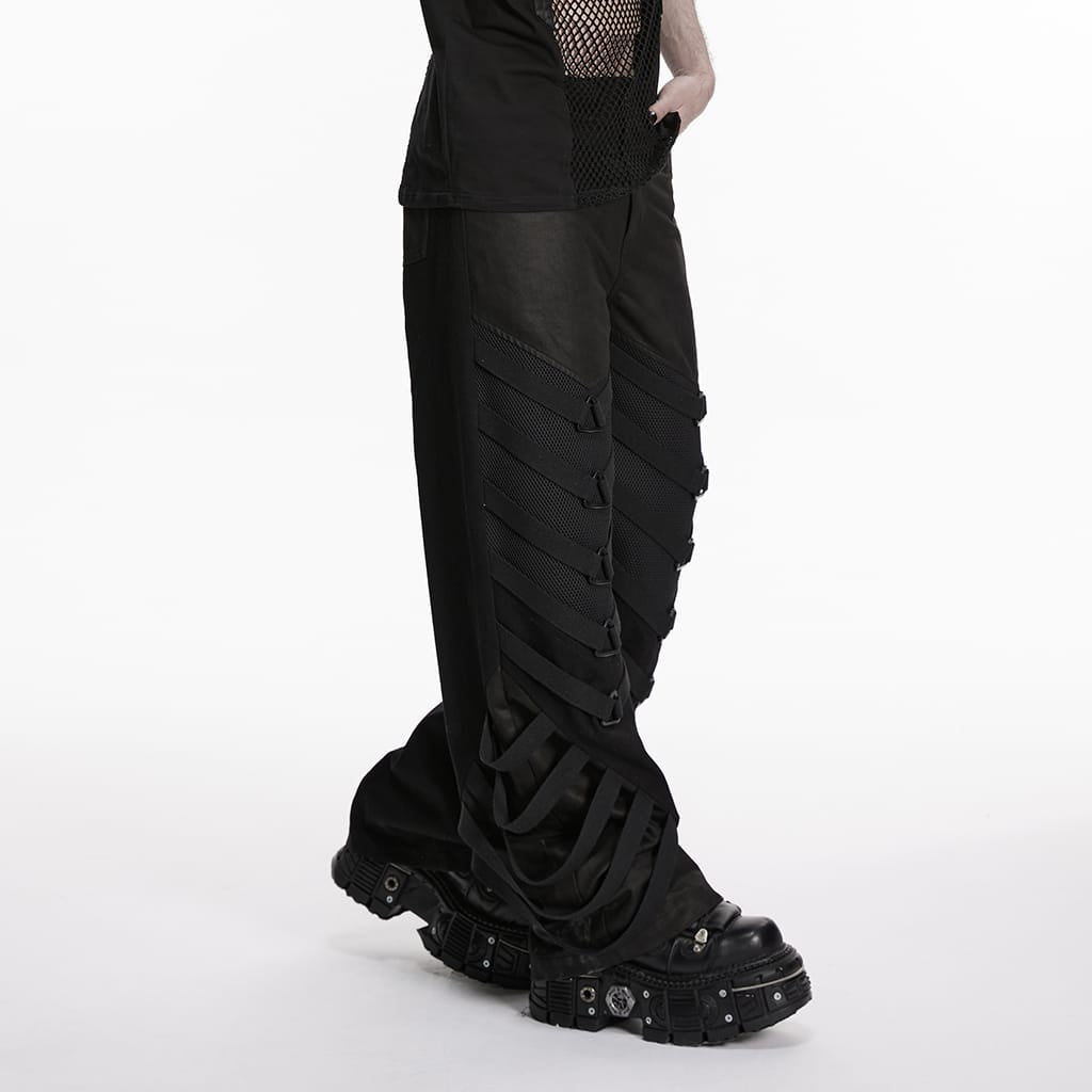PUNK RAVE Men's Punk Layered Strappy Pants
