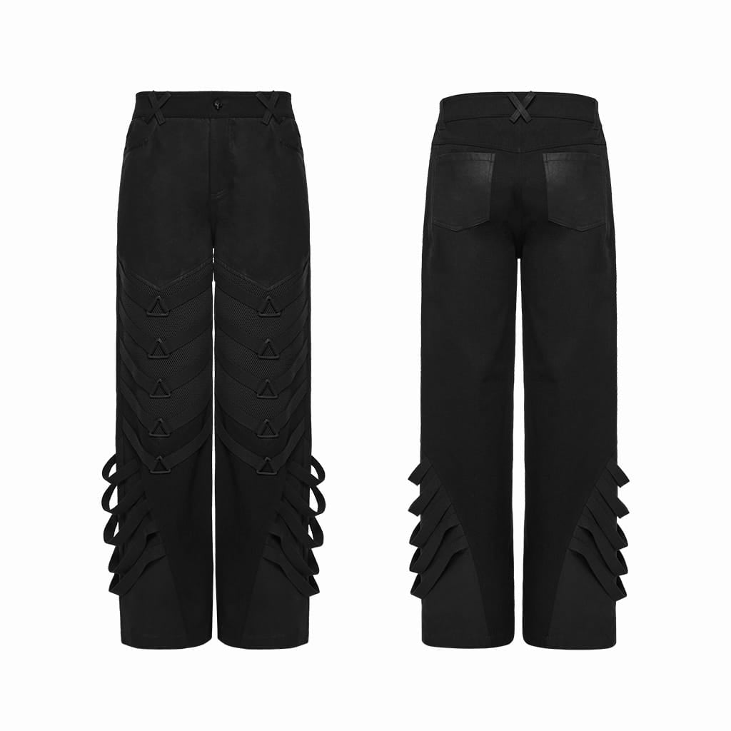 PUNK RAVE Men's Punk Layered Strappy Pants