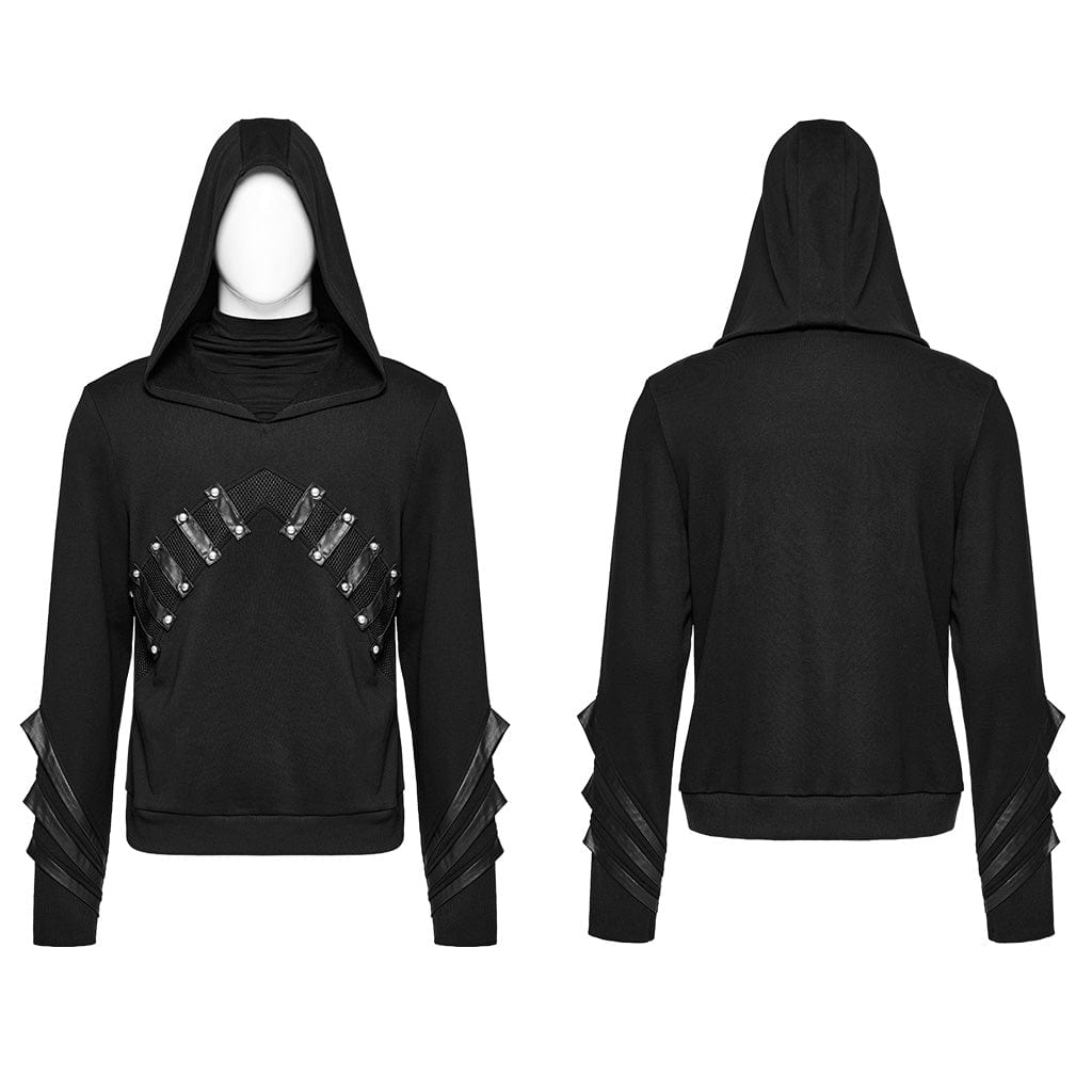 PUNK RAVE Men's Punk Mesh Splice Layered Hoodies