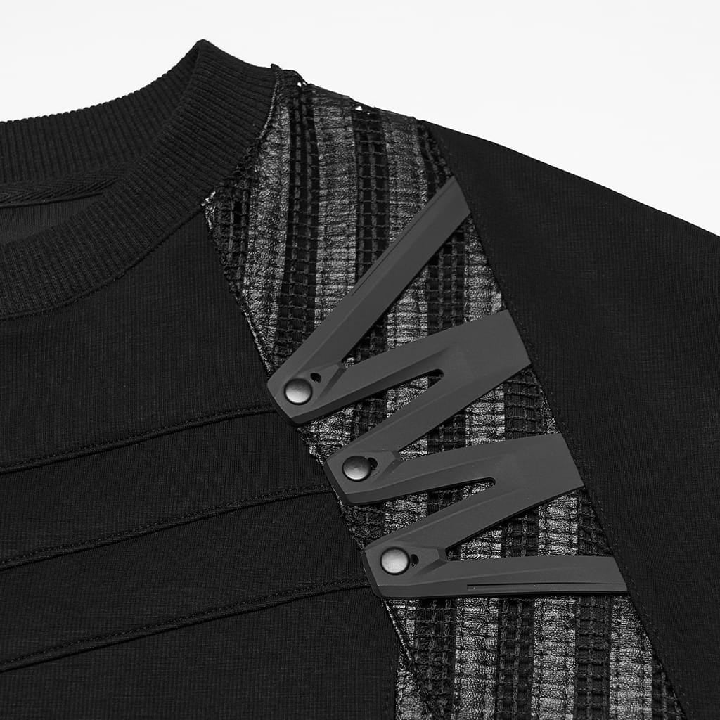 PUNK RAVE Men's Punk Mesh Splice Short Sleeved Top