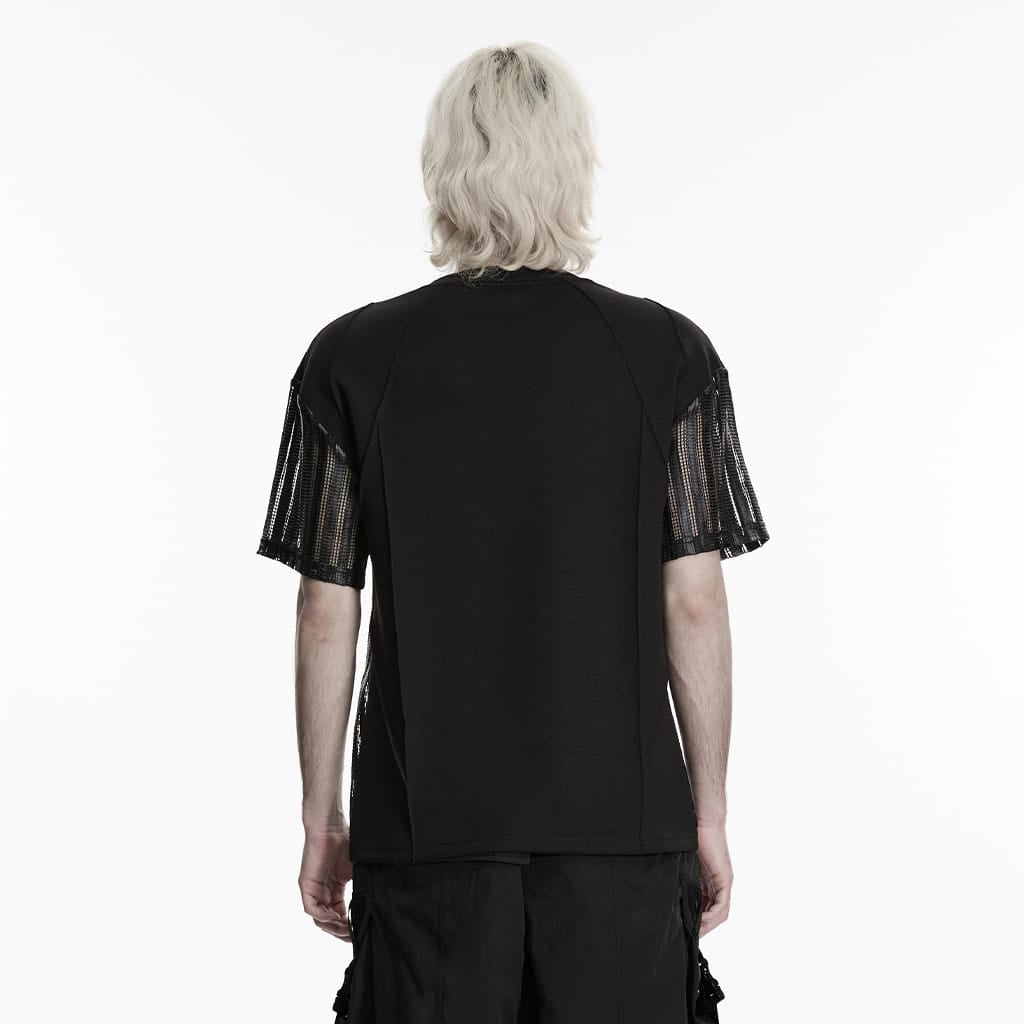 PUNK RAVE Men's Punk Mesh Splice Short Sleeved Top