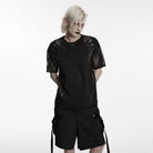 PUNK RAVE Men's Punk Mesh Splice Short Sleeved Top