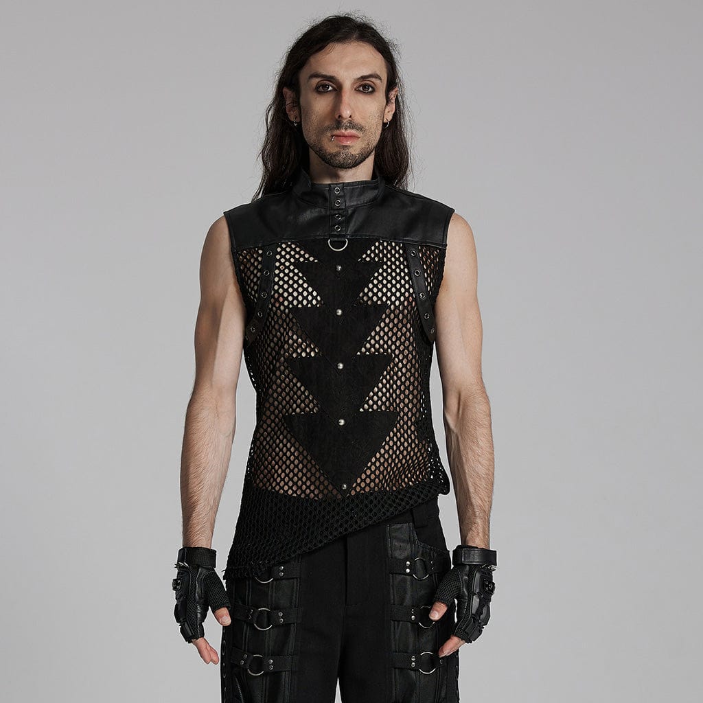 PUNK RAVE Men's Punk Mesh Triangle Eyelets Vest