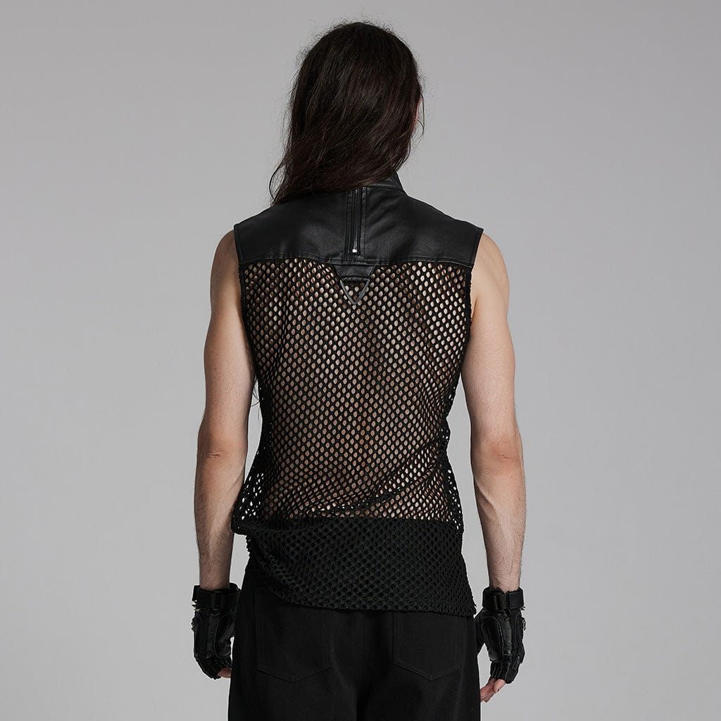 PUNK RAVE Men's Punk Mesh Triangle Eyelets Vest