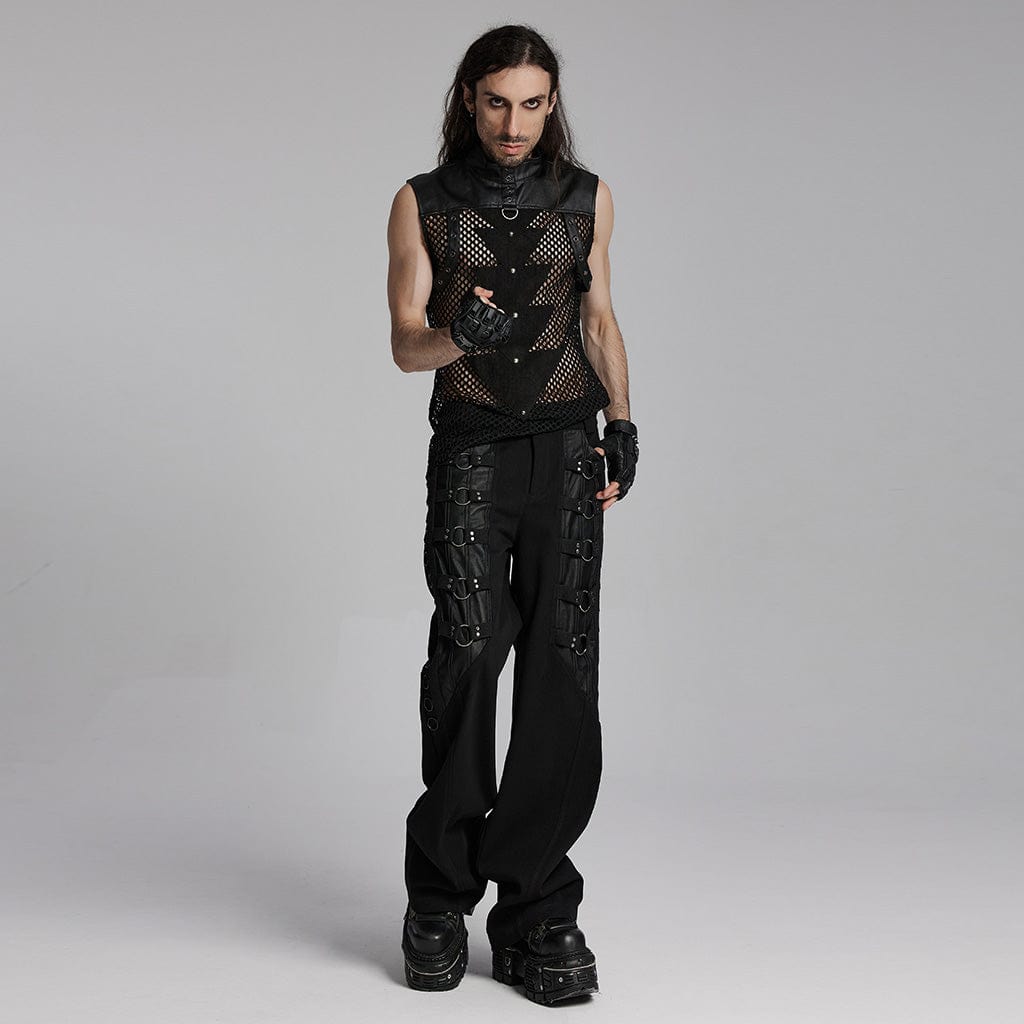 PUNK RAVE Men's Punk Mesh Triangle Eyelets Vest