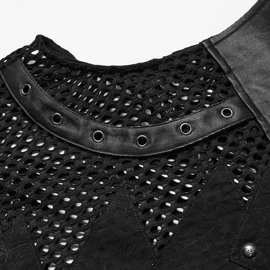 PUNK RAVE Men's Punk Mesh Triangle Eyelets Vest