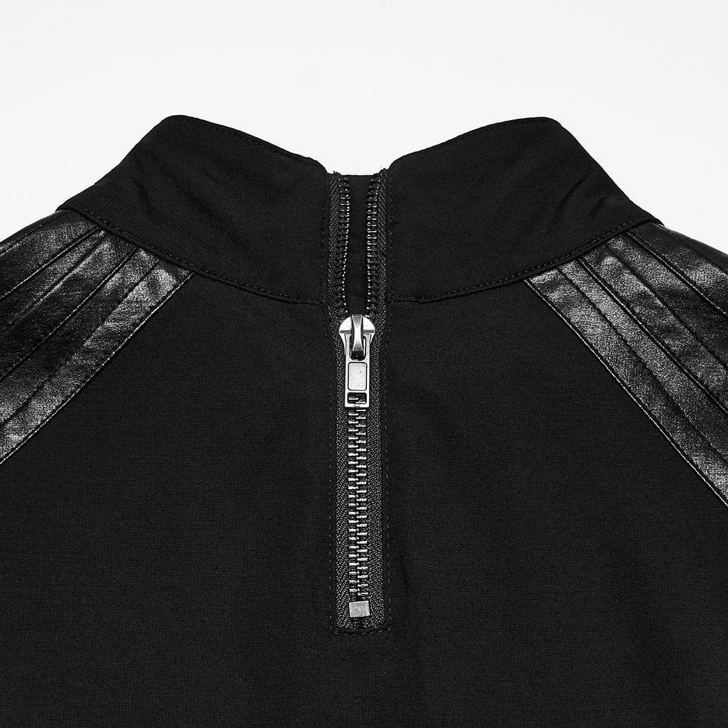PUNK RAVE Men's Punk Metal Claw Mock Neck Patchwork Long Sleeve Top