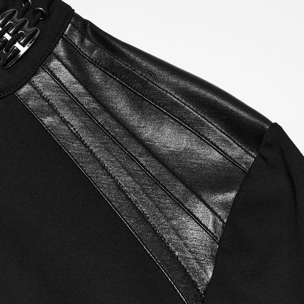 PUNK RAVE Men's Punk Metal Claw Mock Neck Patchwork Long Sleeve Top