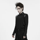 PUNK RAVE Men's Punk Metal Claw Mock Neck Patchwork Long Sleeve Top
