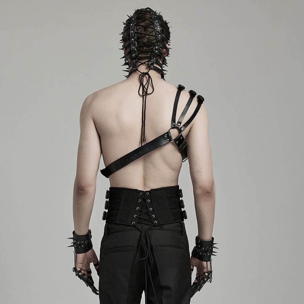 PUNK RAVE Men's Punk Multi-buckles Faux Leather Harness