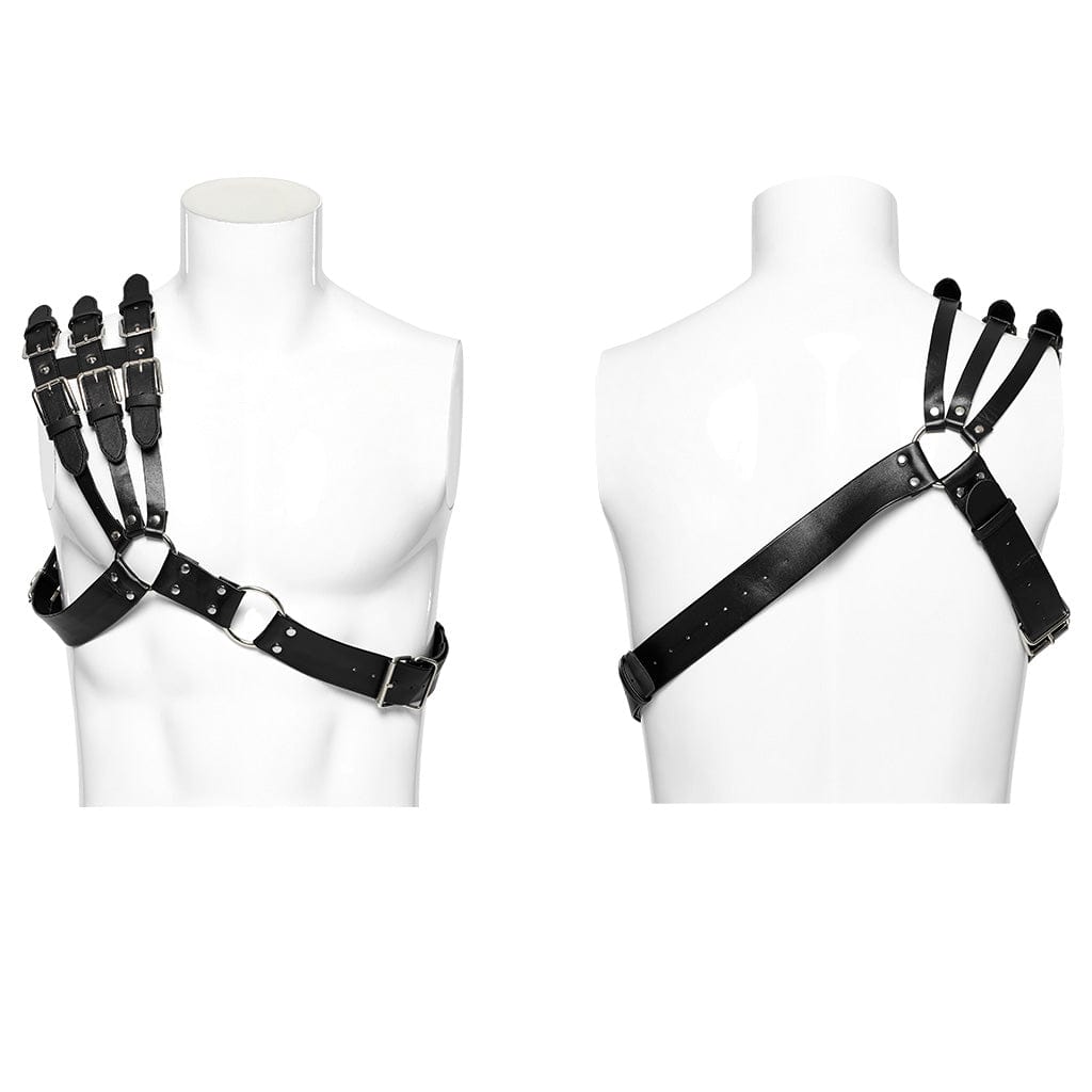 PUNK RAVE Men's Punk Multi-buckles Faux Leather Harness