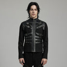 PUNK RAVE Men's Punk Multi-buckles Straps Faux Leather Jacket