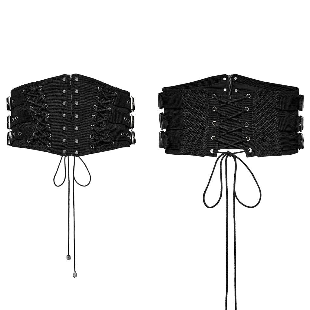 PUNK RAVE Men's Punk Multi-buckles Studded Lace-up Harness