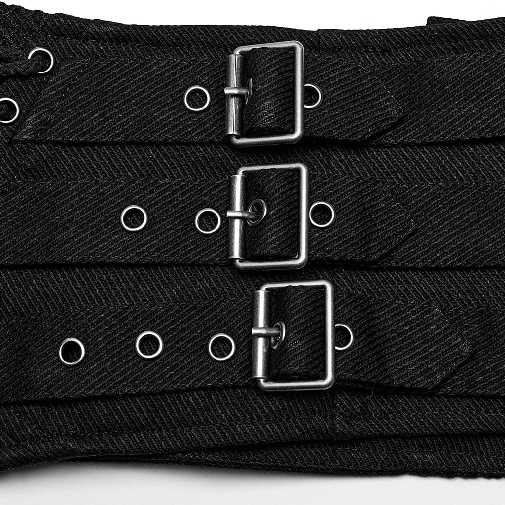 PUNK RAVE Men's Punk Multi-buckles Studded Lace-up Harness