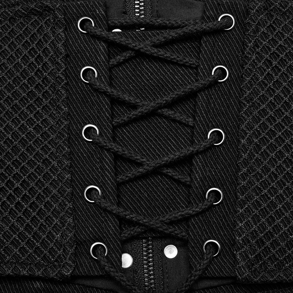 PUNK RAVE Men's Punk Multi-buckles Studded Lace-up Harness