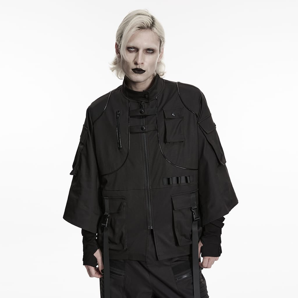 PUNK RAVE Men's Punk Multi Pockets Strappy Jacket