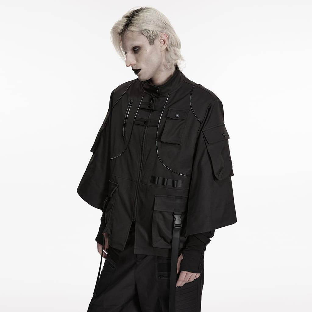 PUNK RAVE Men's Punk Multi Pockets Strappy Jacket