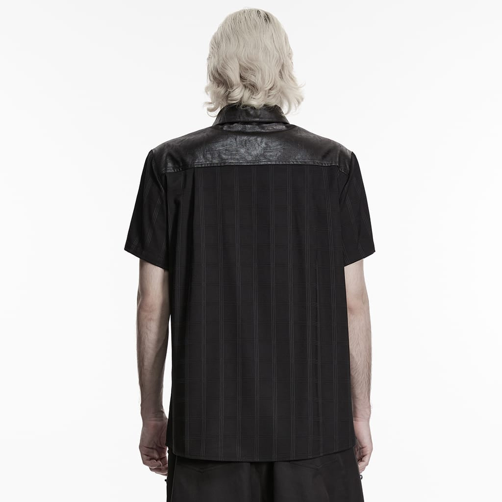 PUNK RAVE Men's Punk Plaid Turn-down Collar Short Sleeved Shirt