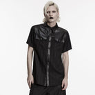 PUNK RAVE Men's Punk Plaid Turn-down Collar Short Sleeved Shirt